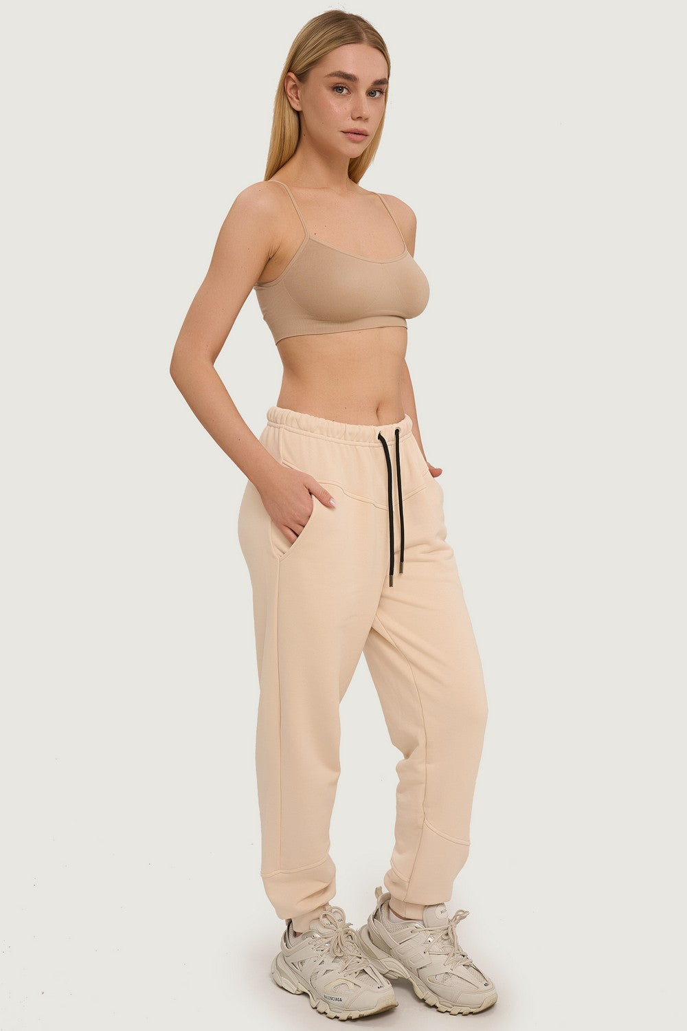 Трикотажні джогери з кокеткою 24055 beige