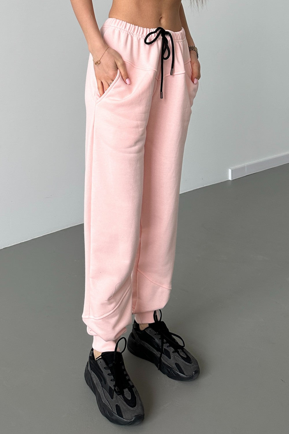 Трикотажні джогери з кокеткою 24056 peach