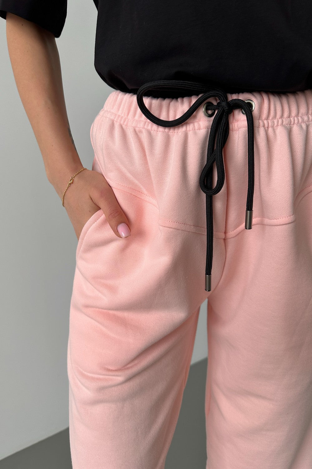 Трикотажні джогери з кокеткою 24056 peach
