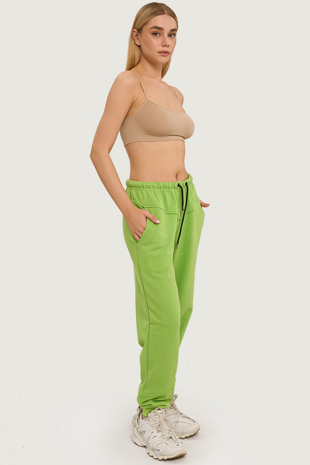 Трикотажні джогери з кокеткою 24057 light green