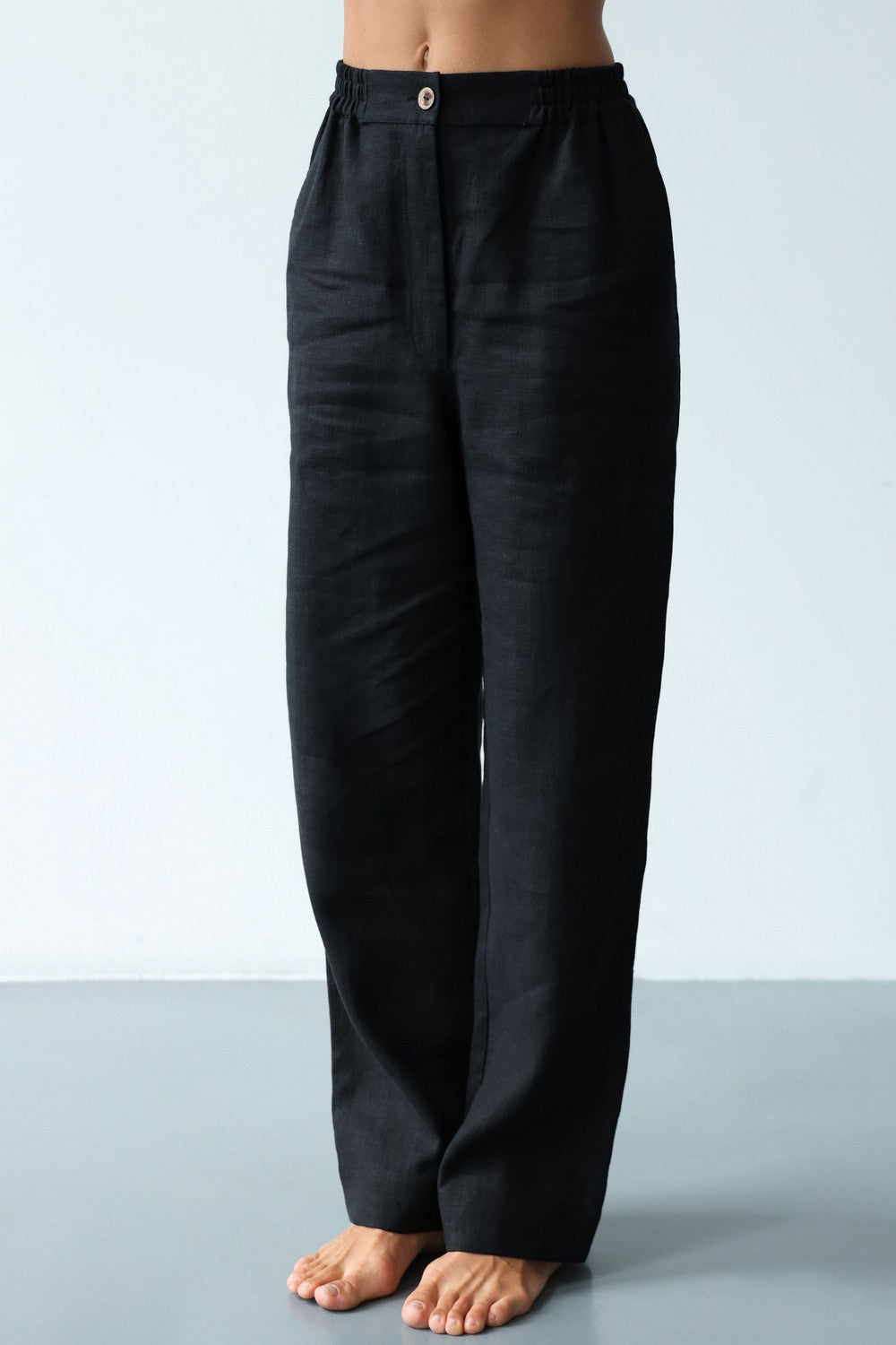 Лляні штани з кишенями 24129 black