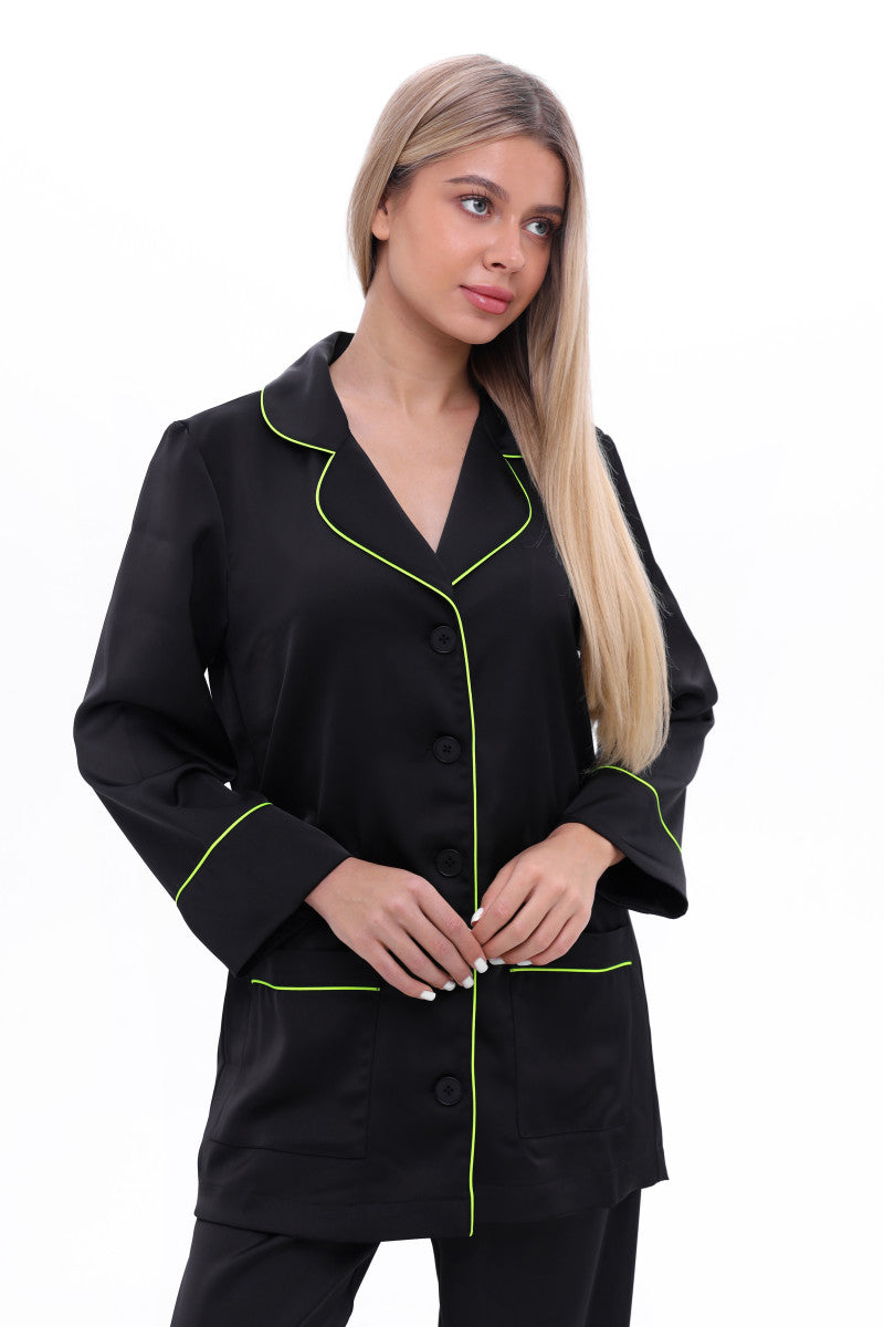 Атласная пижама с брюками 24161 black