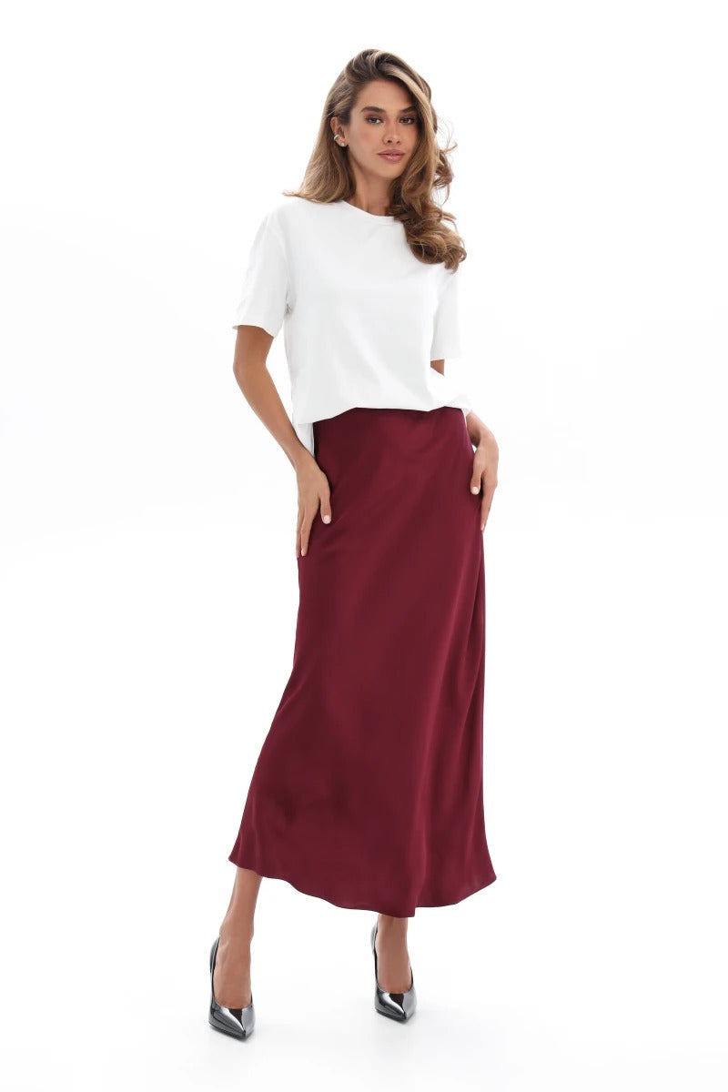 Довга шовкова спідниця 25039 burgundy