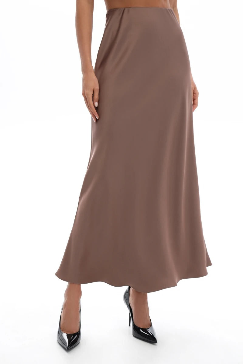 Длинная шелковая юбка 25040 mocco