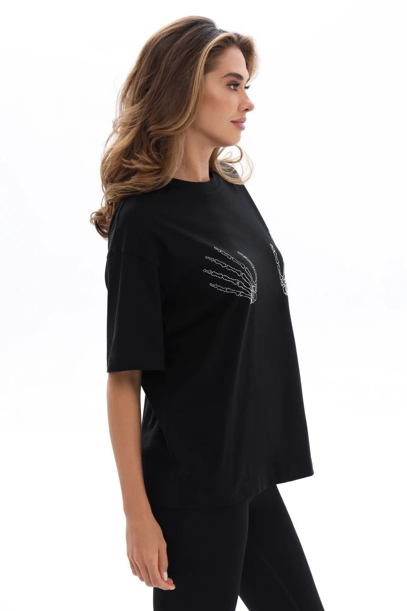 Футболка со стразами 25053 black