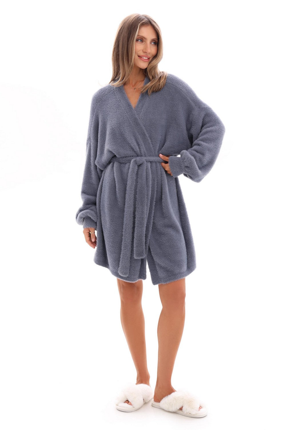 Вязаный кардиган с поясом 25103 ashley blue