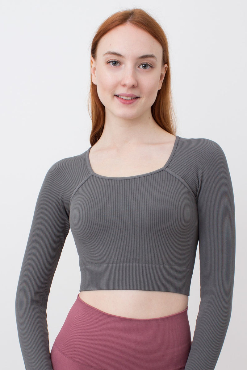 Топ с длинным рукавом Crop Top Rib poppy seed