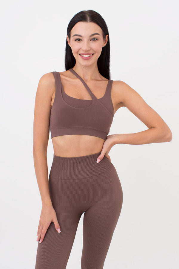 Топ с асимметричными бретелями Top Rib Co UP-00002664 chocolate