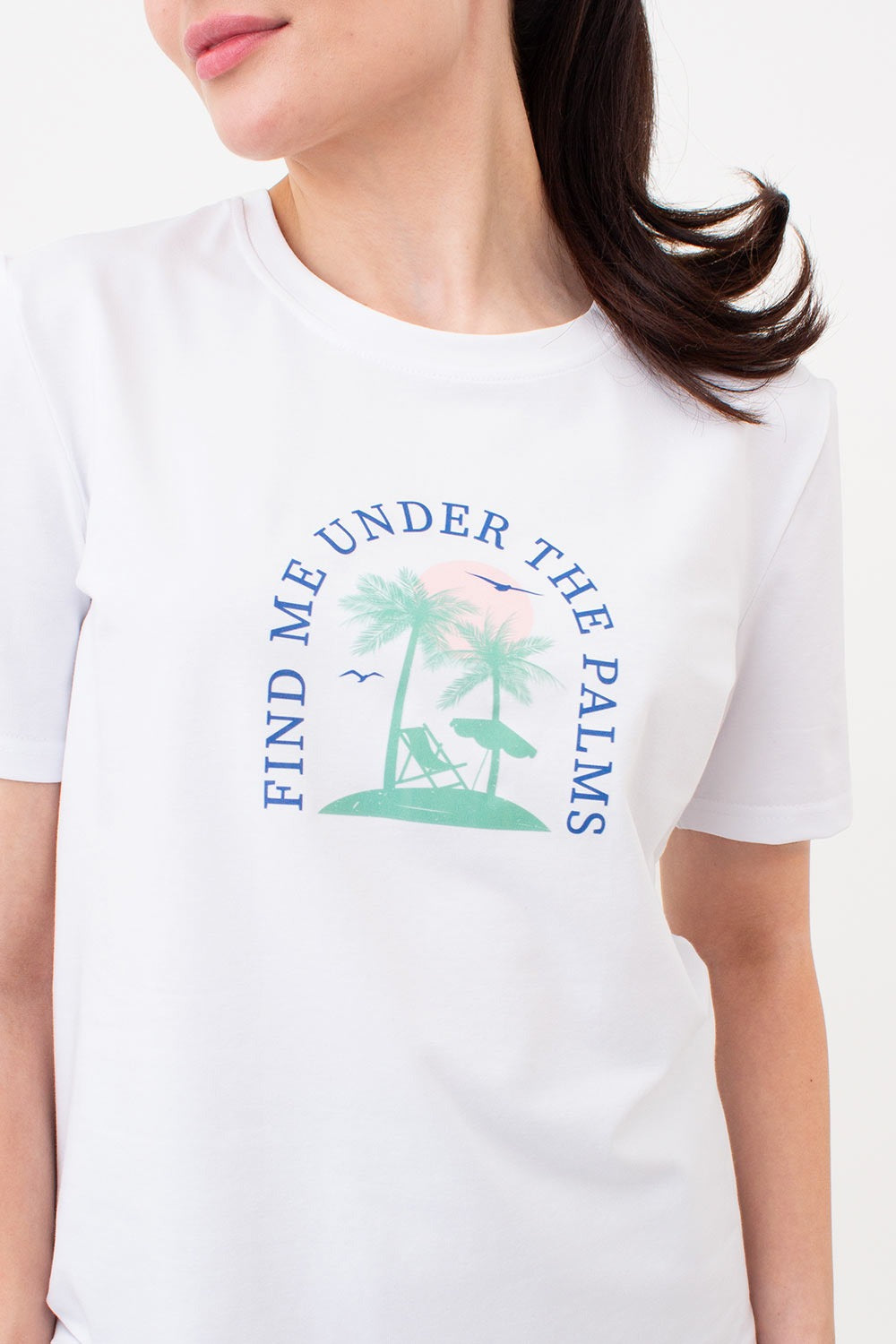 Бавовняна футболка з принтом UP-00000077 white/palm print