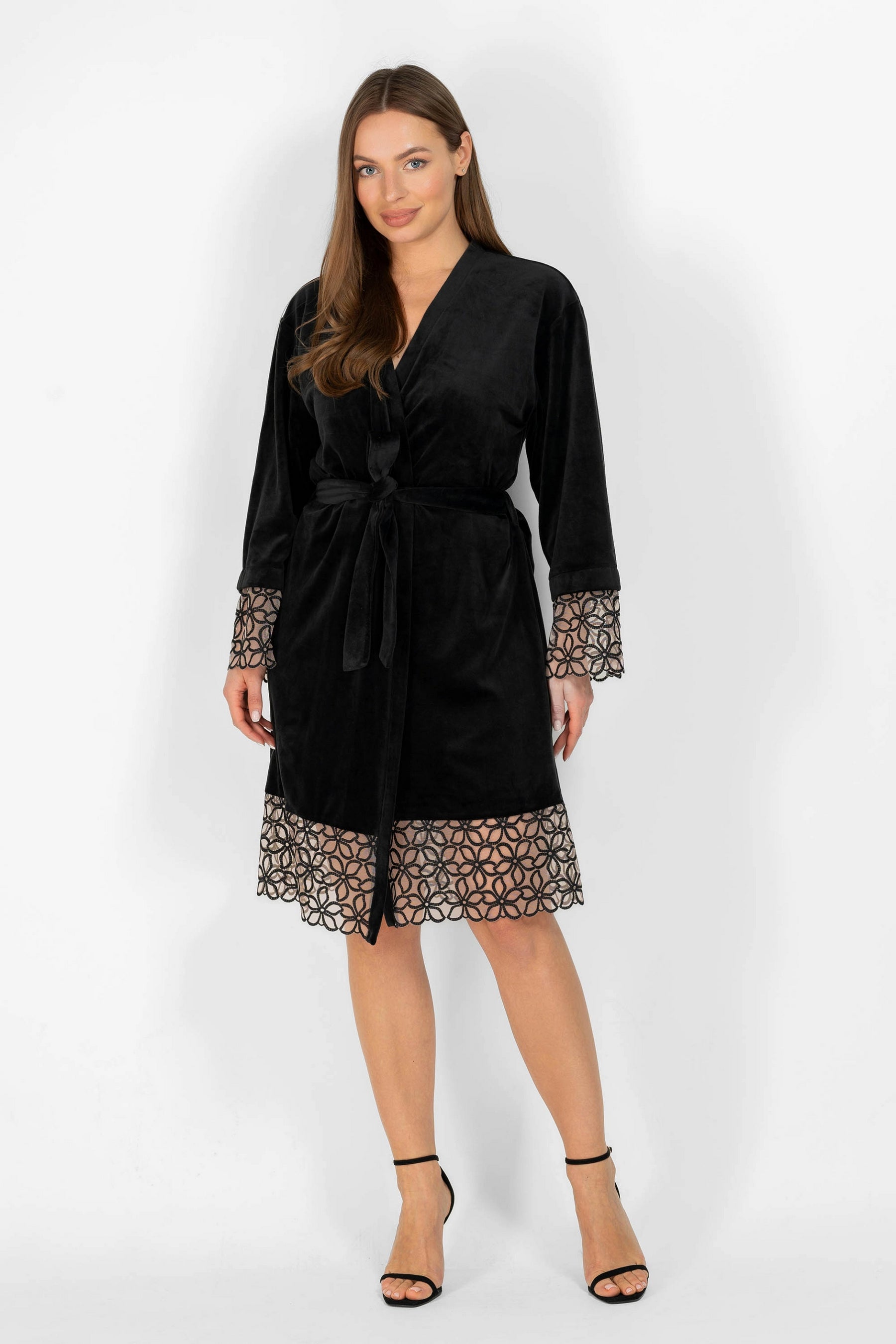 Велюровый халат с вышивкой 8181-6743 01 black