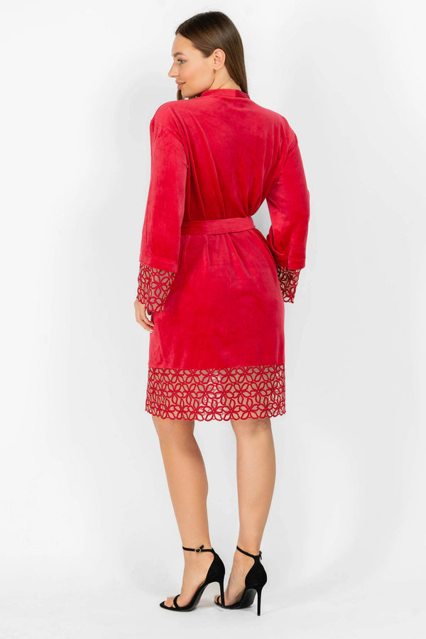Велюровий халат з вишивкою 8181-6743 29 raspberry