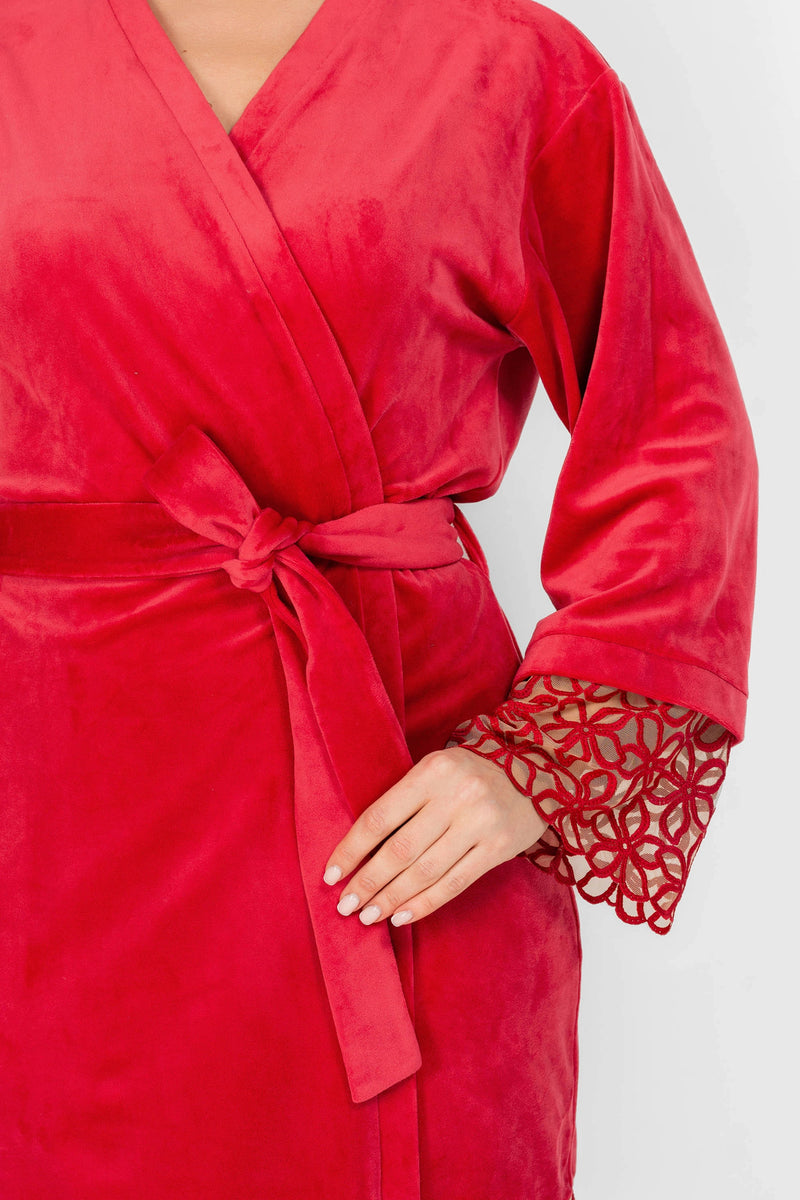 Велюровий халат з вишивкою 8181-6743 29 raspberry