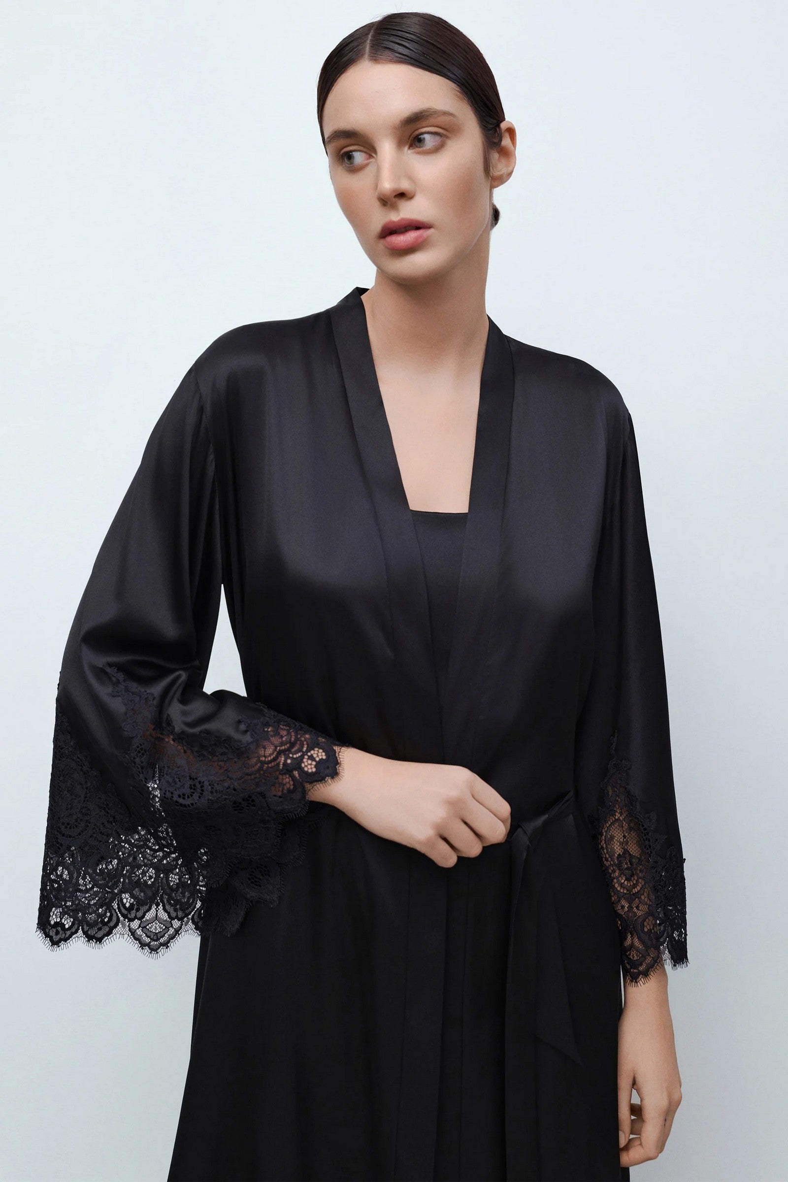 Шелковый халат 04101SL black