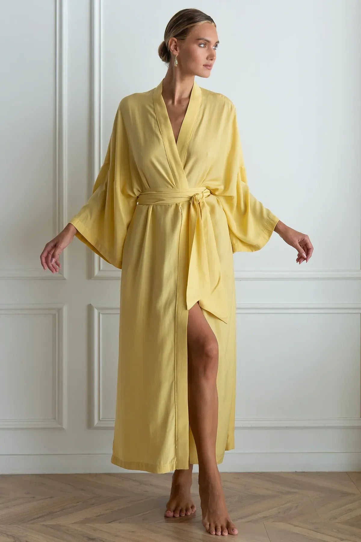 Шелковый халат с хлопком Yellow SL0035-41-04