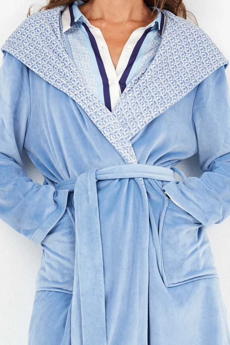 Флисовый халат с капюшоном 2/20321 blue