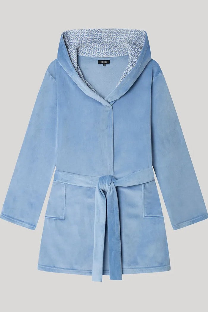 Флисовый халат с капюшоном 2/20321 blue