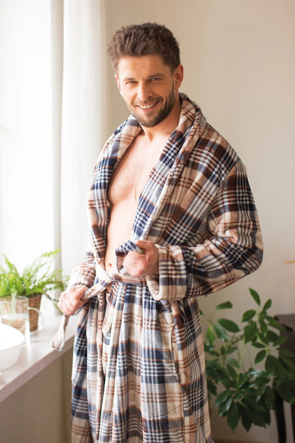 Мужской халат в клетку MGL 443 beige