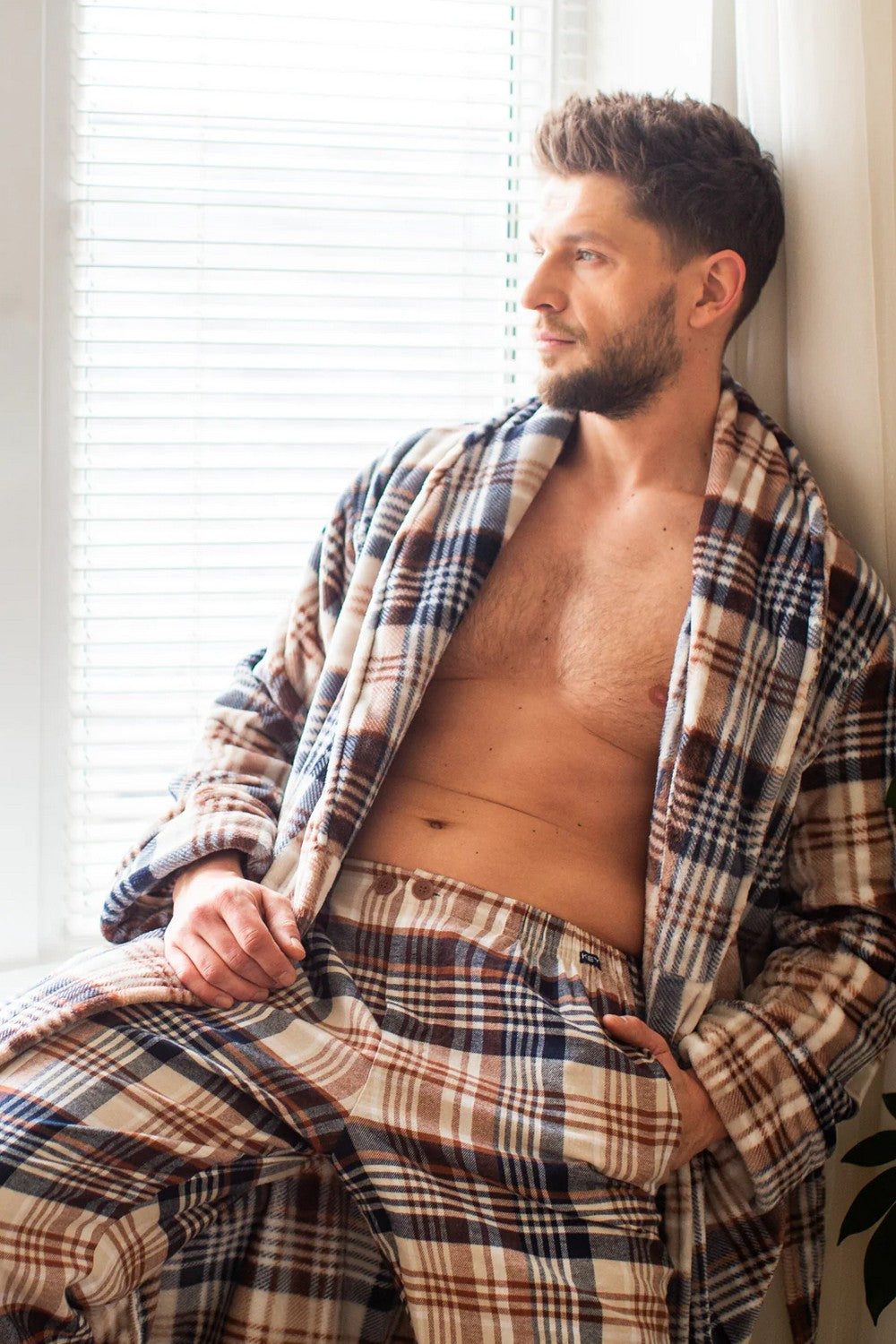 Мужской халат в клетку MGL 443 beige