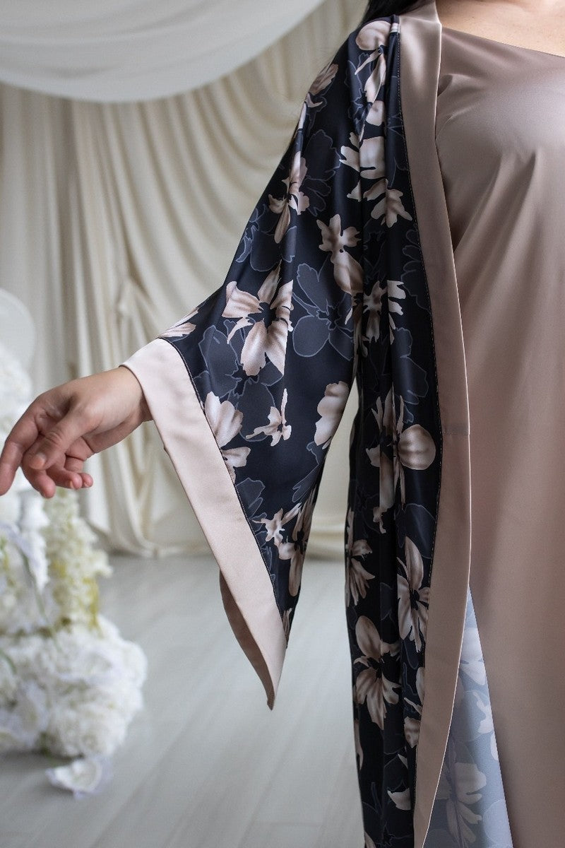Довгий халат із принтом Хб399 beige/flower print MiaNaGreen
