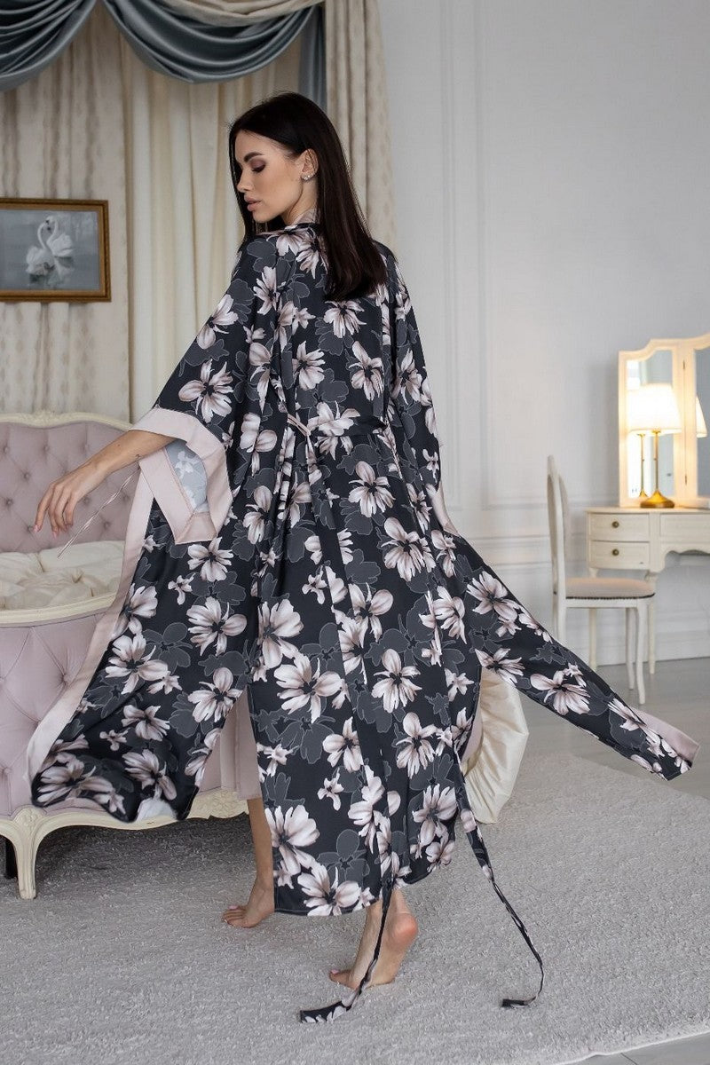 Довгий халат із принтом Хб399 beige/flower print MiaNaGreen
