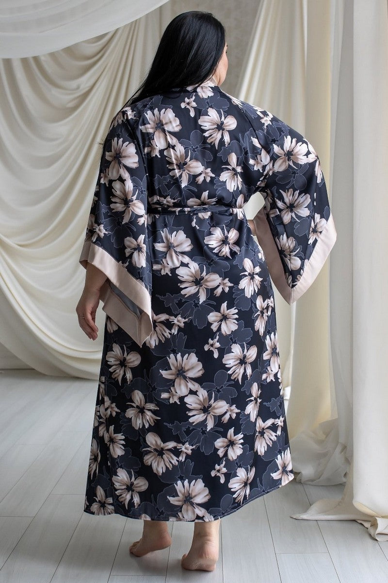 Довгий халат із принтом Хб399 beige/flower print MiaNaGreen
