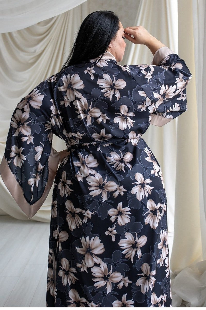 Довгий халат із принтом Хб399 beige/flower print MiaNaGreen