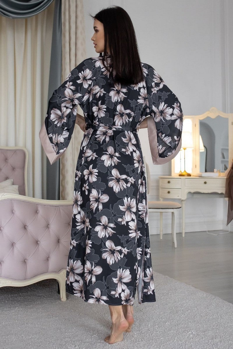 Довгий халат із принтом Хб399 beige/flower print MiaNaGreen