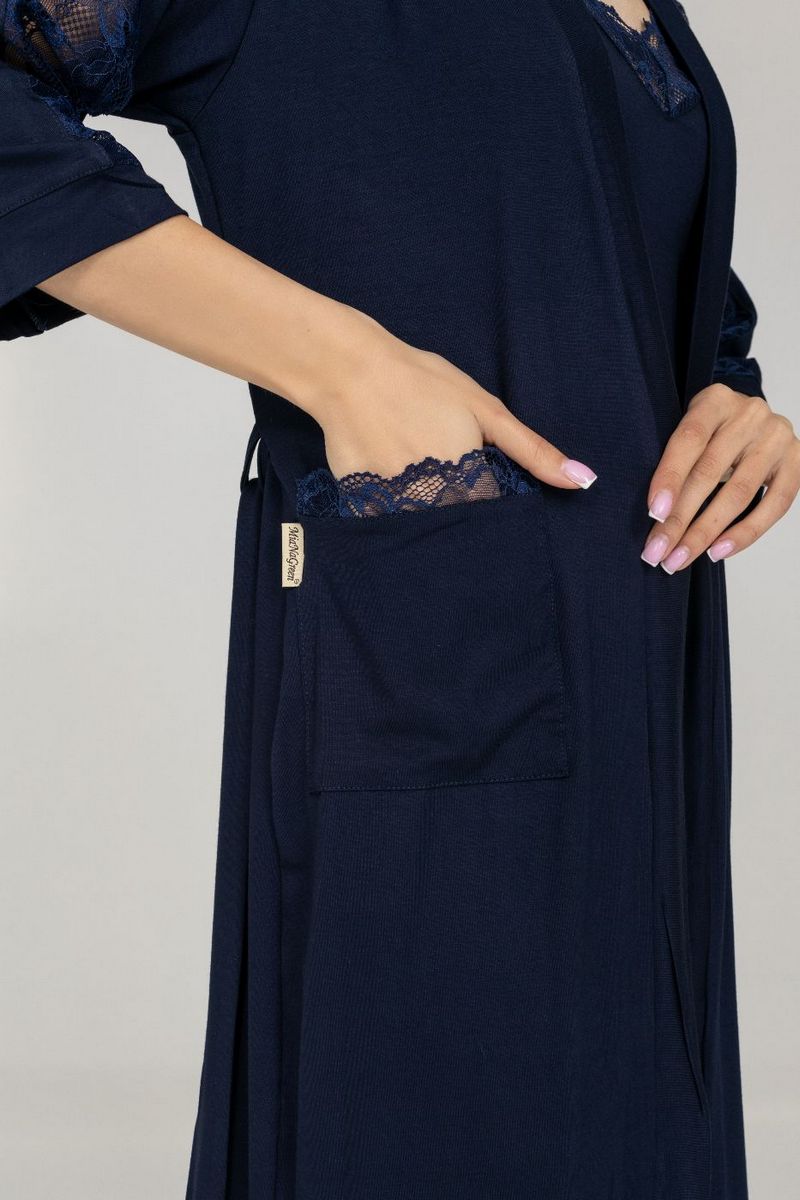 Халат из вискозы с кружевом Хс1212 blue