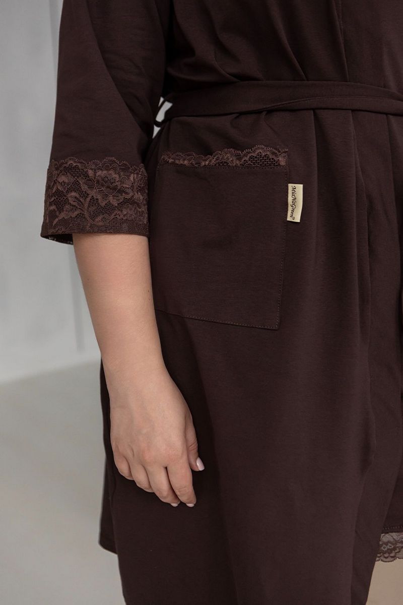 Бавовняний халат з мереживом Хш1002 chocolate