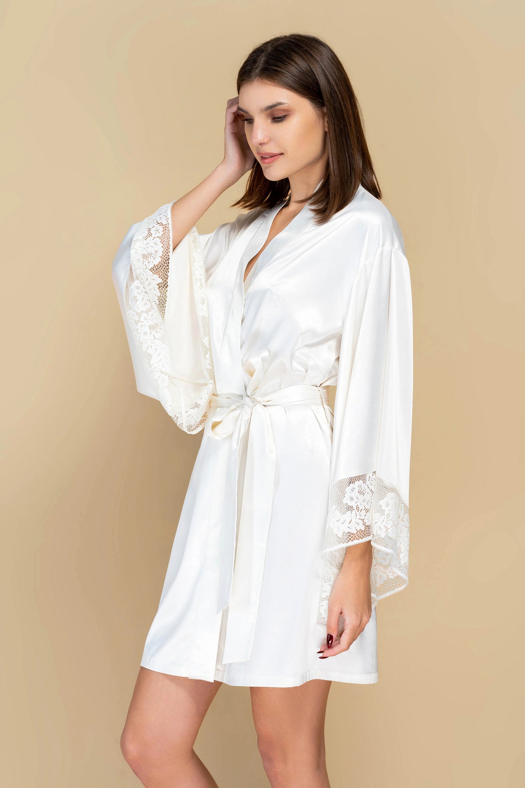 Сатиновый халат-кимоно 808-6748 03 champagne