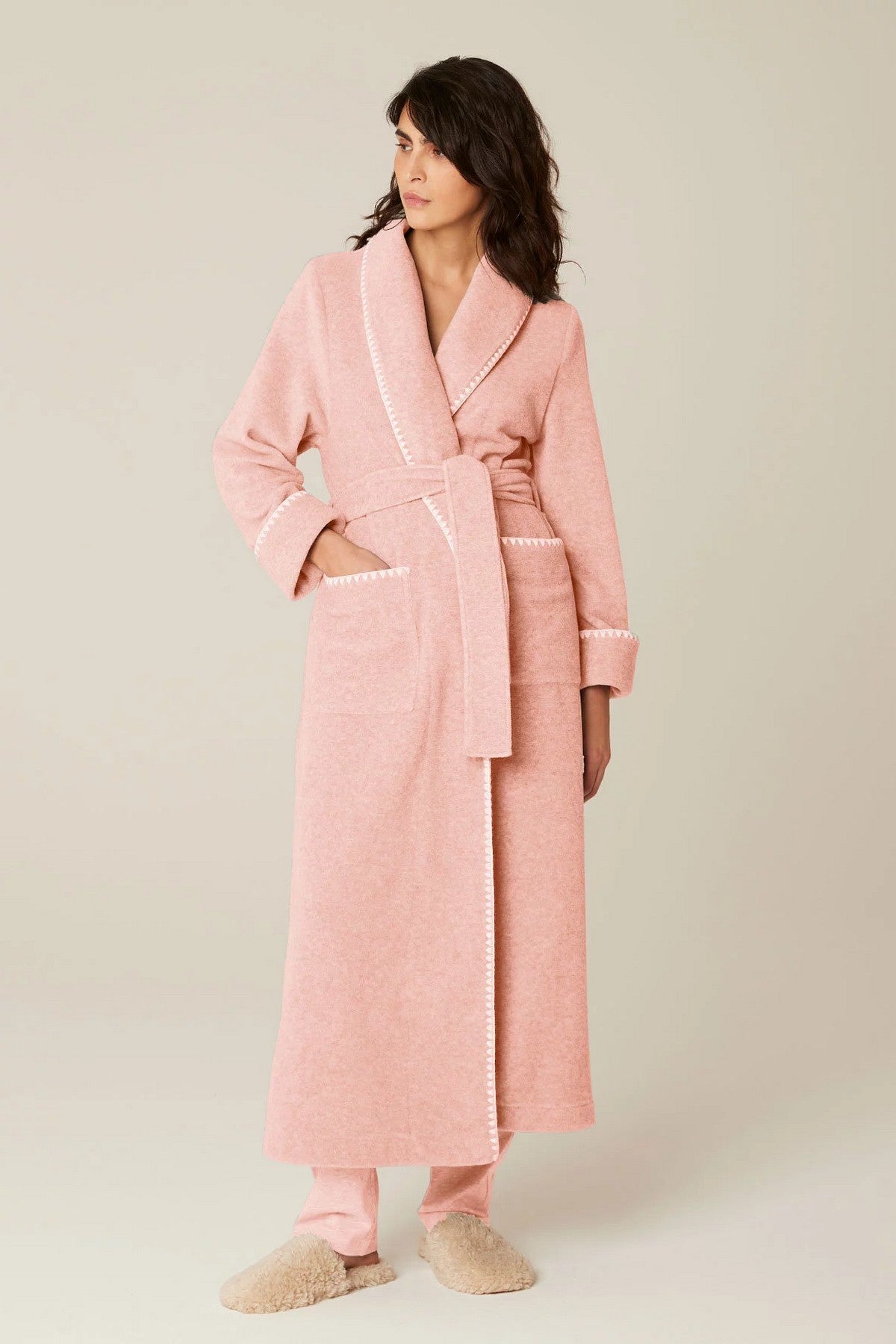 Длинный флисовый халат Kira Textured feel rose