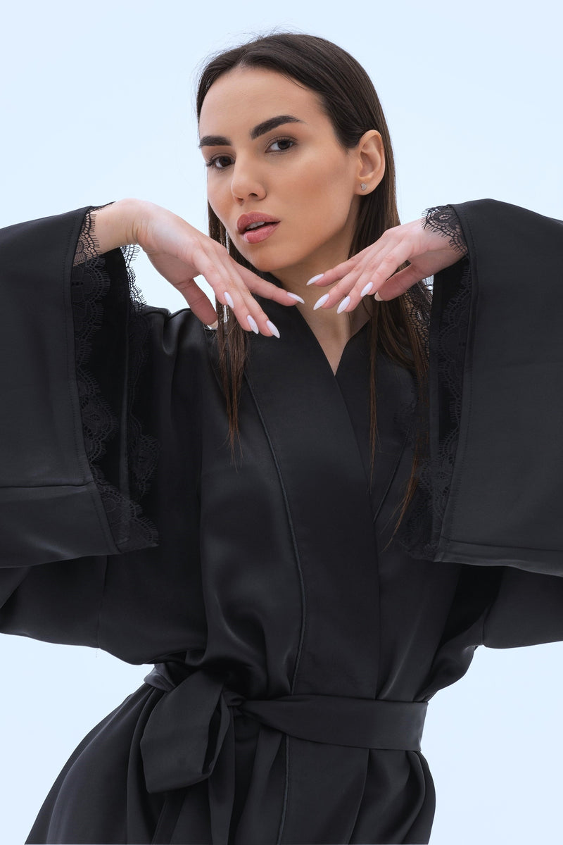 Халат-кимоно с вышивкой Simona P23019 black