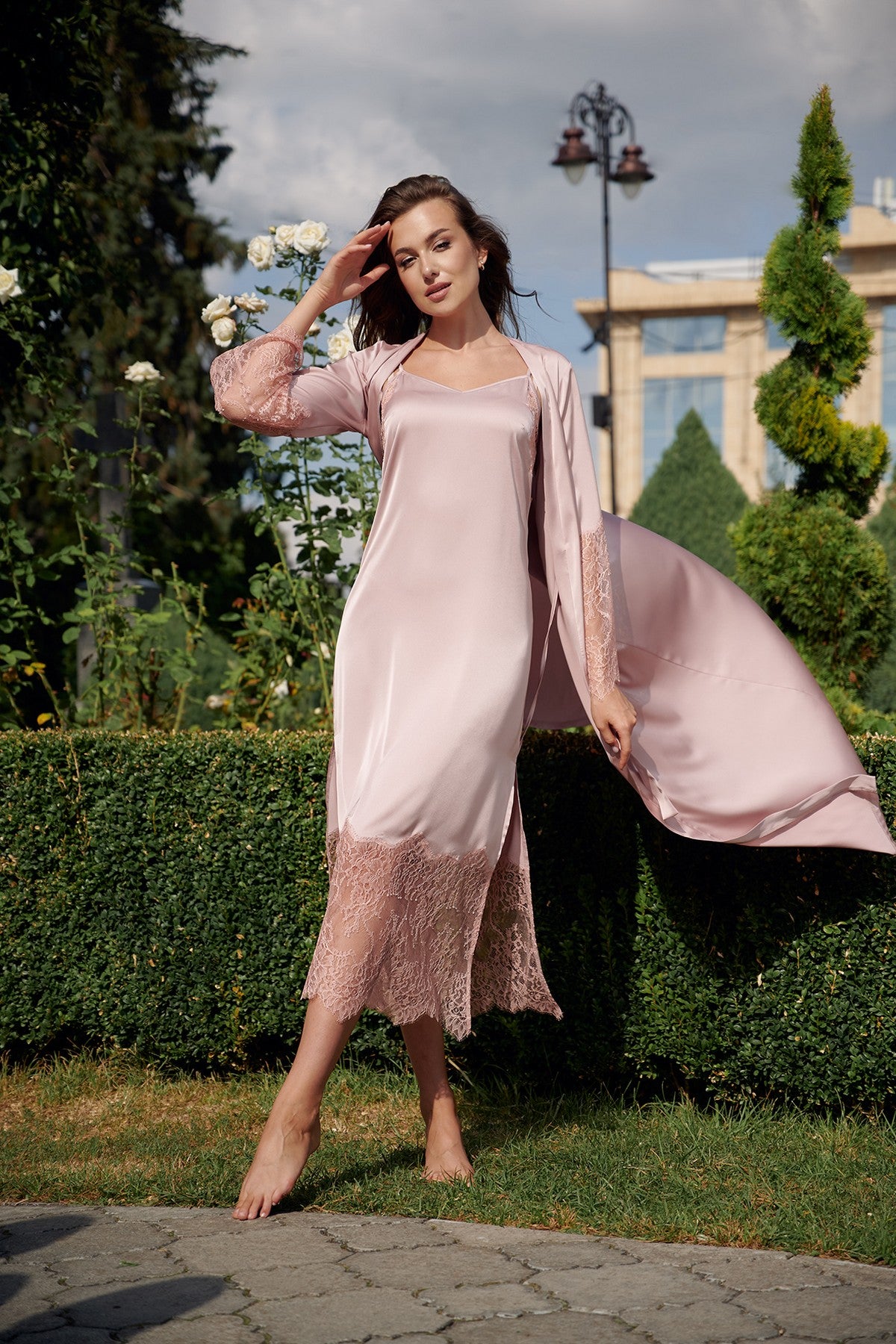 Удлиненный халат 2702/1 powder