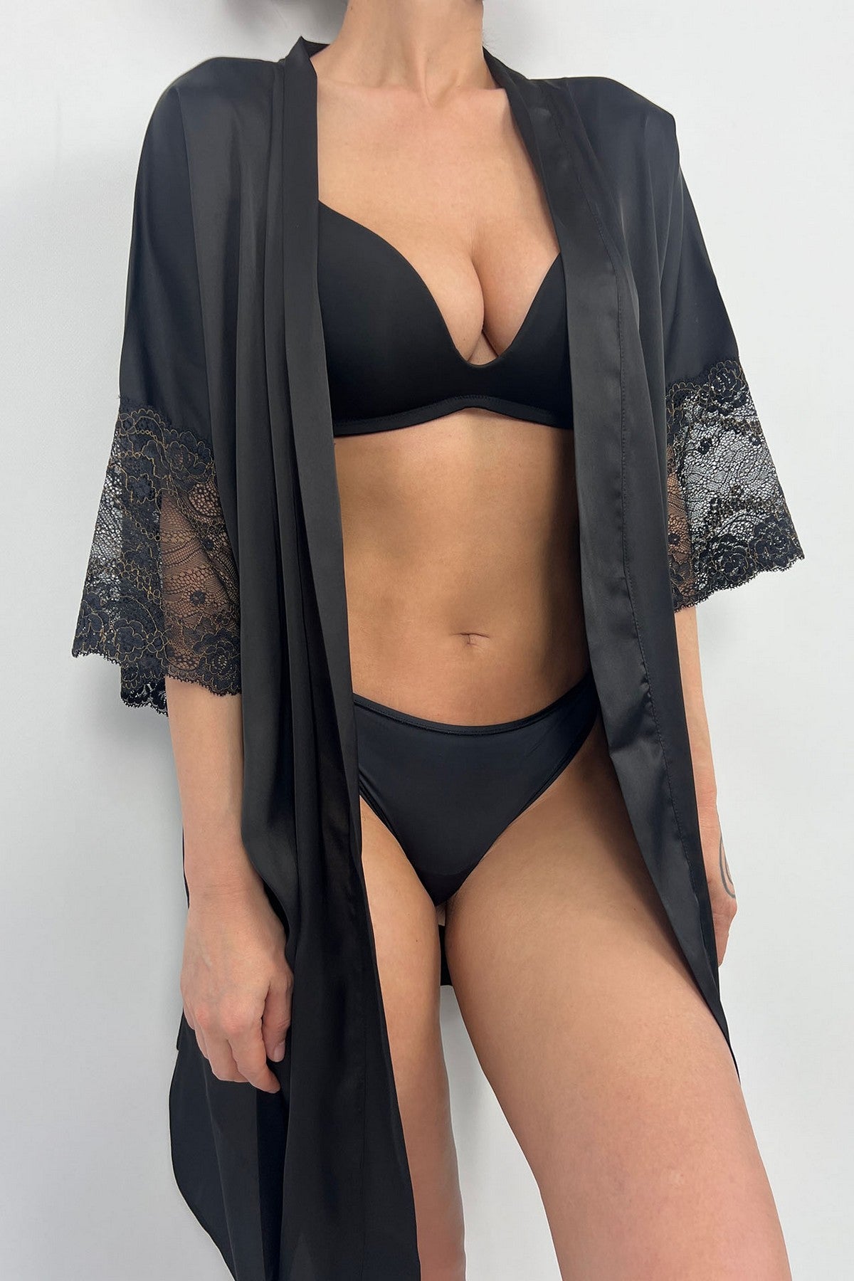 Сатиновий халат F50118 black