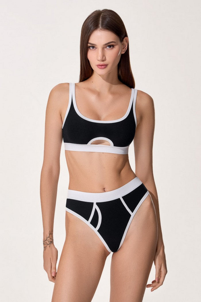 Трусики стрінги з бавовни 5106/34 Evison black/milk Jasmine lingerie