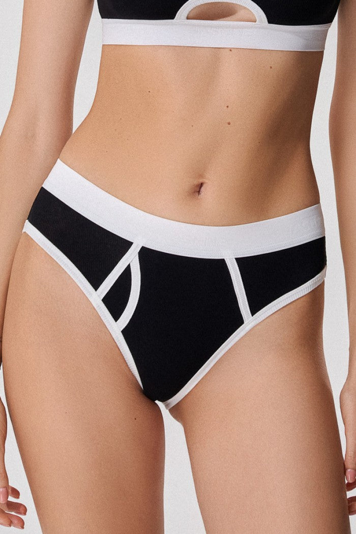 Трусики бразиліана з бавовни 5206/34 Belinda black/milk Jasmine lingerie