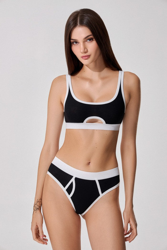 Трусики бразиліана з бавовни 5206/34 Belinda black/milk Jasmine lingerie