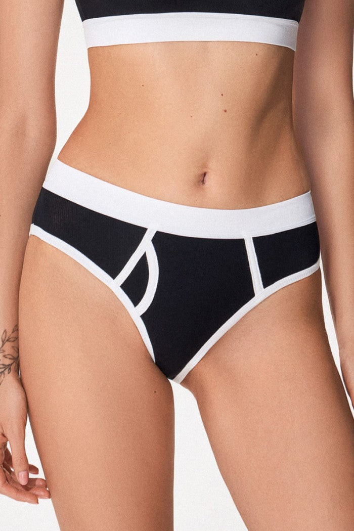 Трусики сліп із бавовни 5305/34 Vlasta black/milk Jasmine lingerie