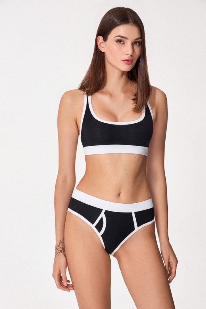 Трусики сліп із бавовни 5305/34 Vlasta black/milk Jasmine lingerie