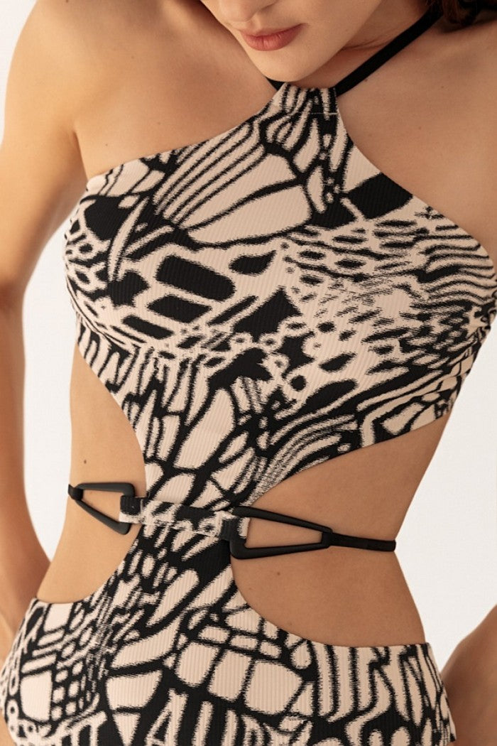 Сдельный купальник с принтом 6515/68 Elias beige/black