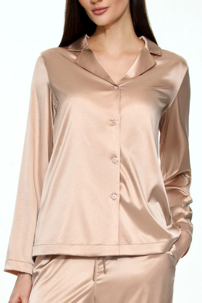 Піжамна блуза з атласу 6650/84 Sharm beige Jasmine lingerie