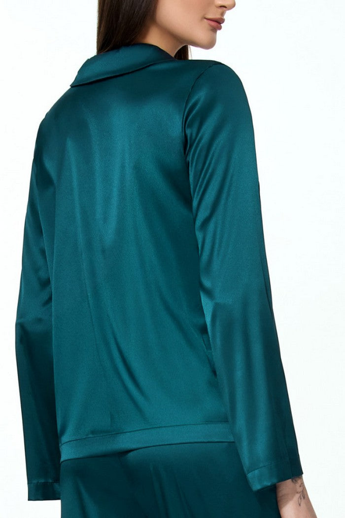 Піжамна блуза з атласу 6650/84 Sharm teal Jasmine lingerie