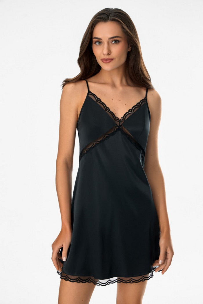 Нічна сорочка з атласу 8105/37 Ernesta black Jasmine lingerie