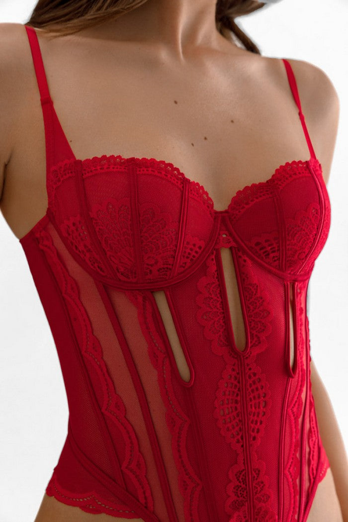 Боді-стрінг із мережива 8907/37 Jessika red Jasmine lingerie