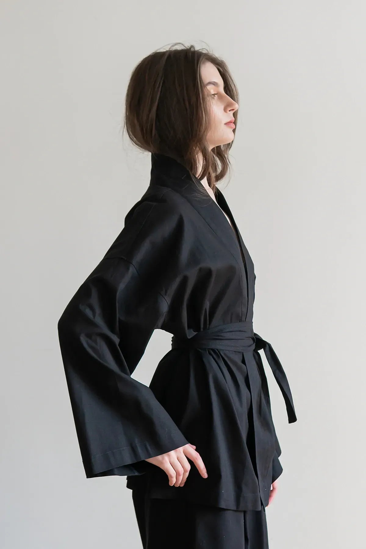 Льняная блуза-кимоно Black LN0071-16-60