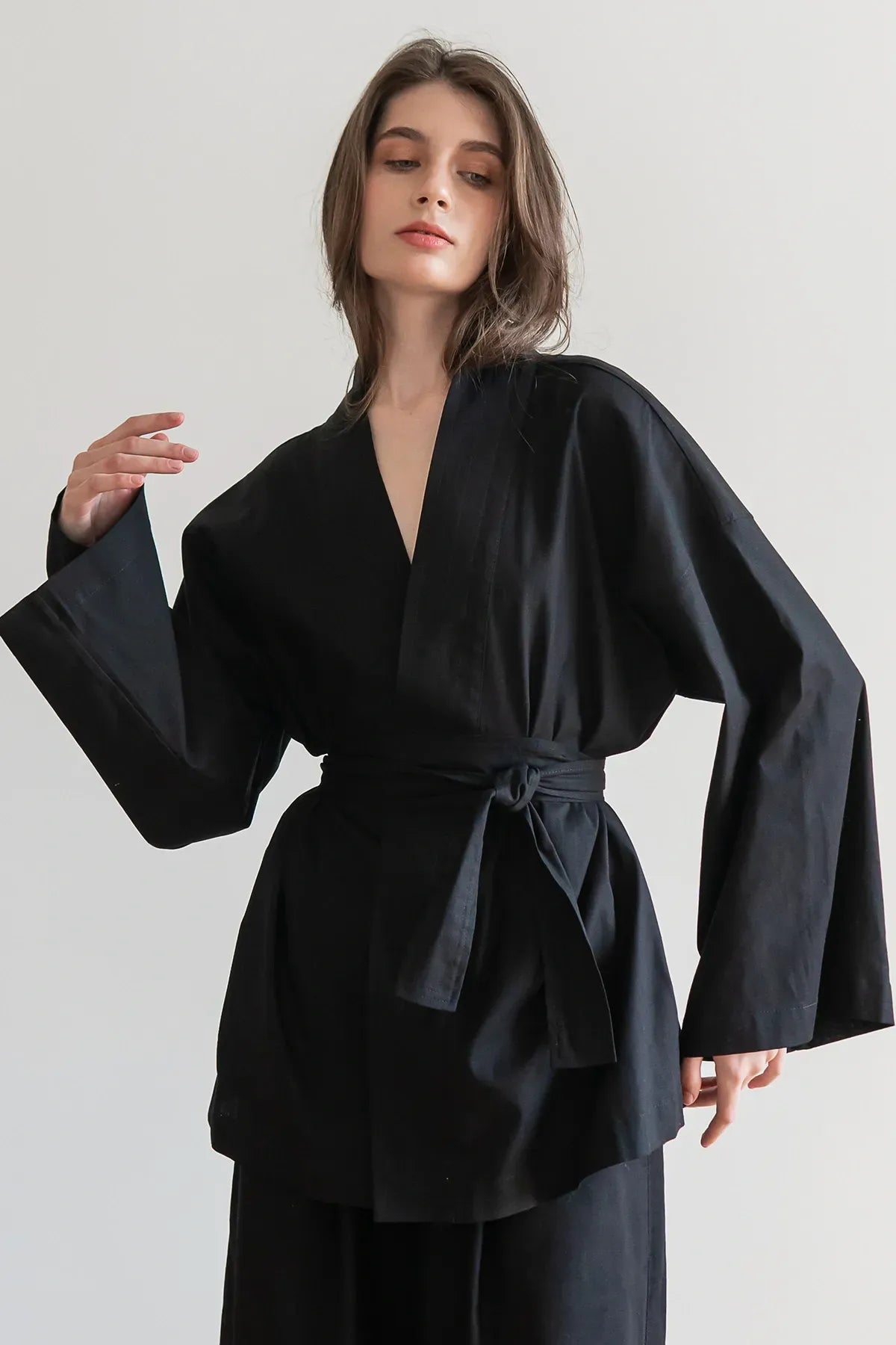 Льняная блуза-кимоно Black LN0071-16-60