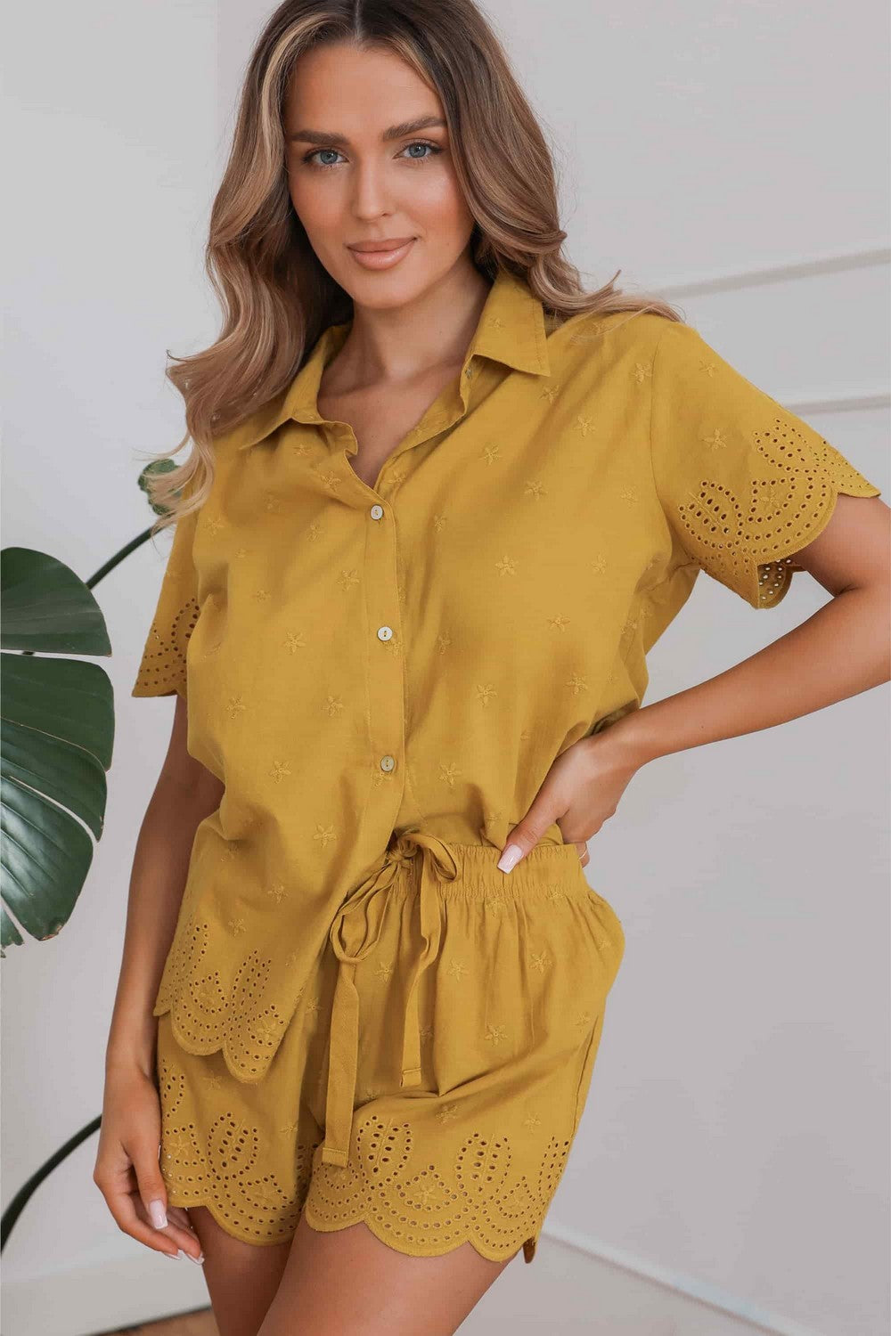Хлопковая блуза на пуговицах 3737 Belle bronze ochre