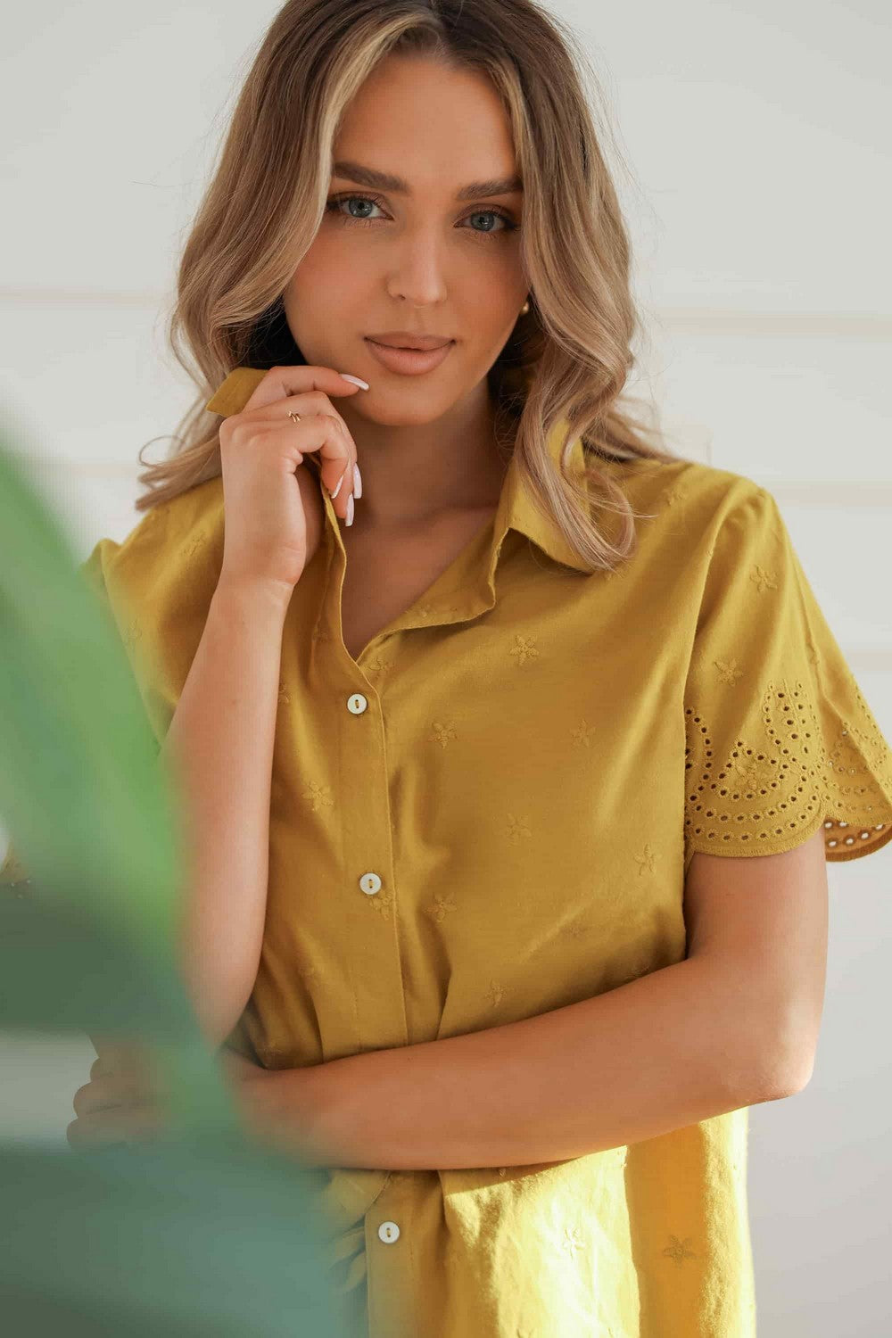 Хлопковая блуза на пуговицах 3737 Belle bronze ochre