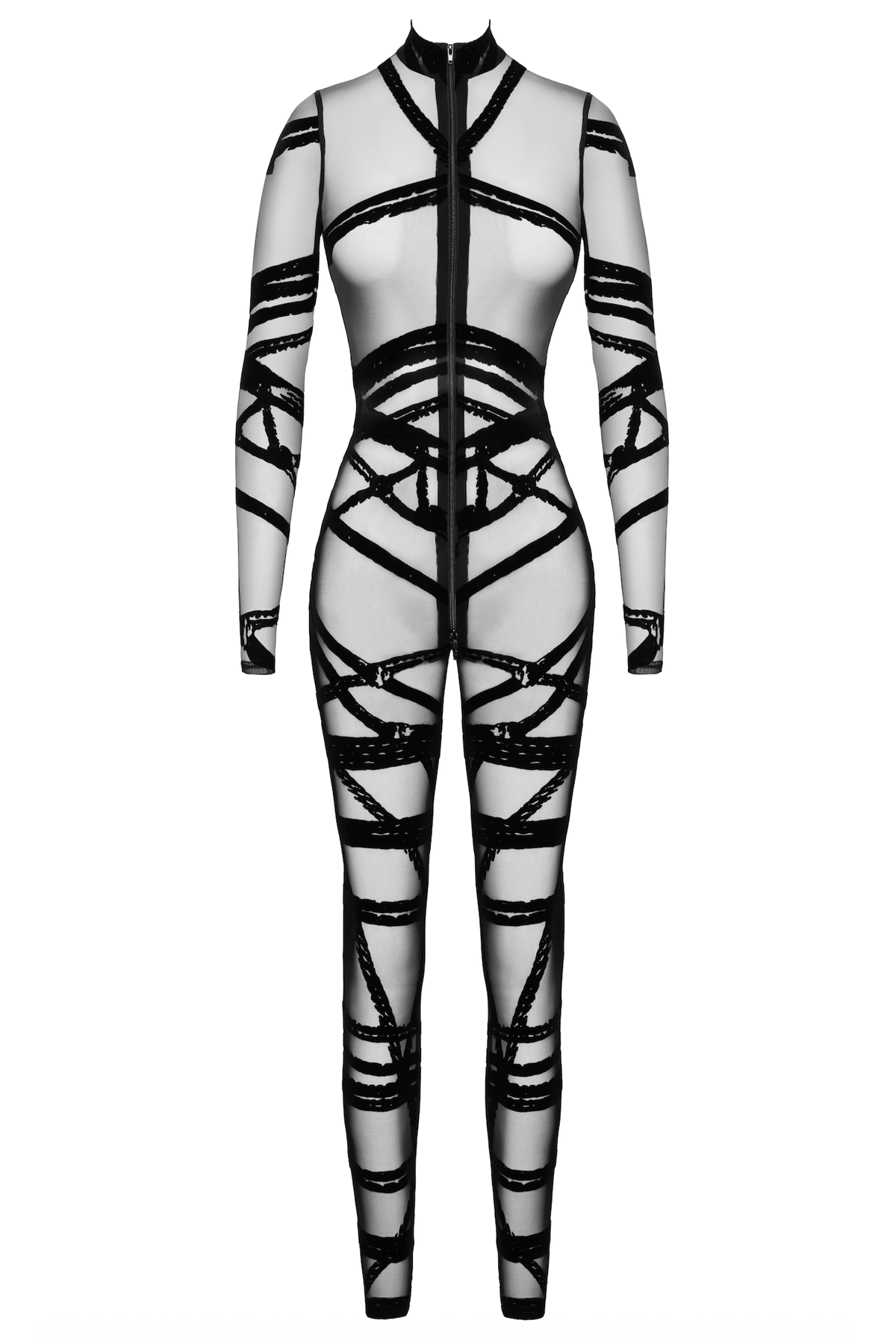 Комбінезон із бархатним флоком F357 Bondesque Catsuit Noir Handmade