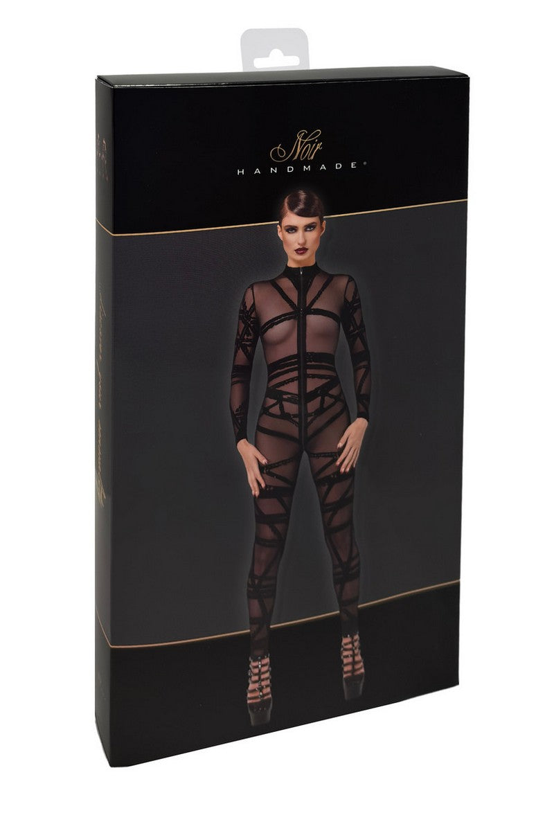 Комбінезон із бархатним флоком F357 Bondesque Catsuit Noir Handmade
